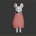 White Cartoon Mouse Character Wearing Pink Cloak Standing On Gray Surface