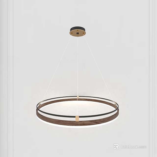 Modern Circular Pendant Light With Wooden Frame And White Lighting Hanging From Ceiling 3d model 
