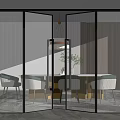 Modern Interior Space With Open Ribbed Glass Partition And Dining Area