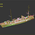 Realistic Ship Model With Red White Hull And Multiple Masts