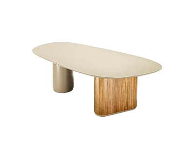 Modern Oval Dining Table With Beige Top And Wooden Metal Legs Design 3d model