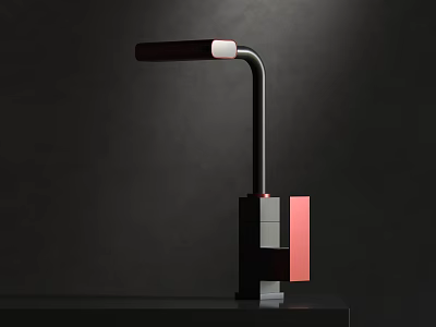 Modern Black and Red Faucet with Curved Long Handle and Square Base on Black Background 3d model