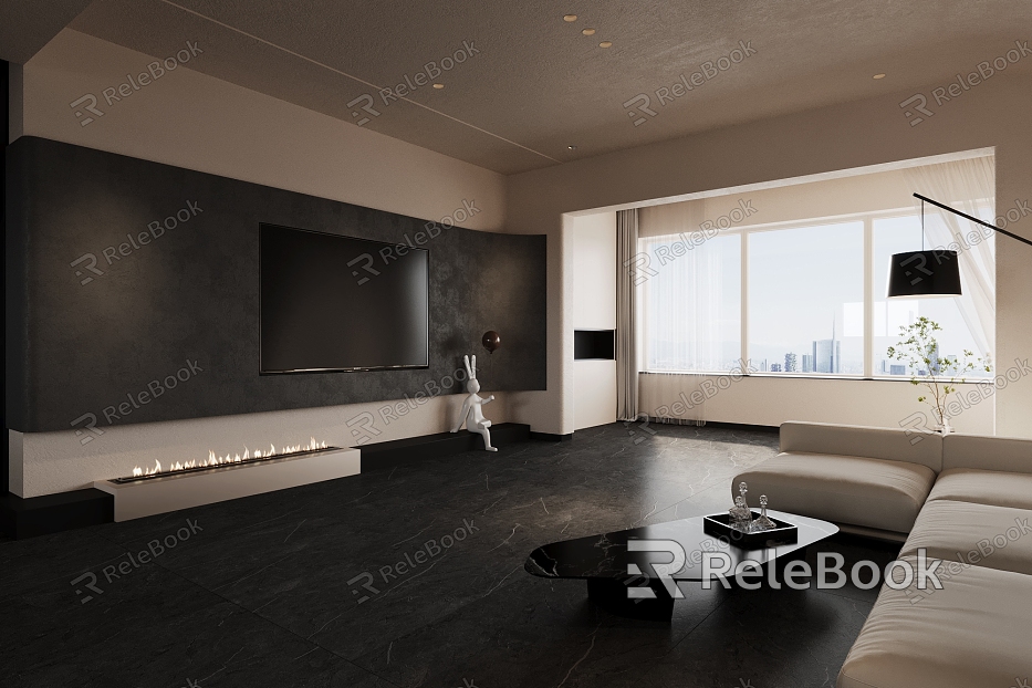 Minimalist Living Room Black Style Minimalist Style Simple High-Level Black and White Grey Living Room model