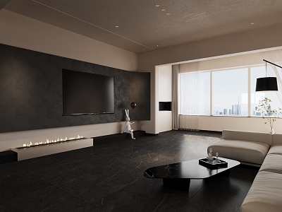 Minimalist Living Room Black Style Minimalist Style Simple High-Level Black and White Grey Living Room model