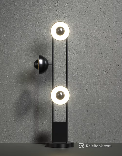 Contemporary Floor Lamp With Black Metal Frame And Double Round Illuminated Shades 3d model 