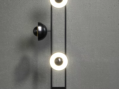 Contemporary Floor Lamp With Black Metal Frame And Double Round Illuminated Shades 3d model