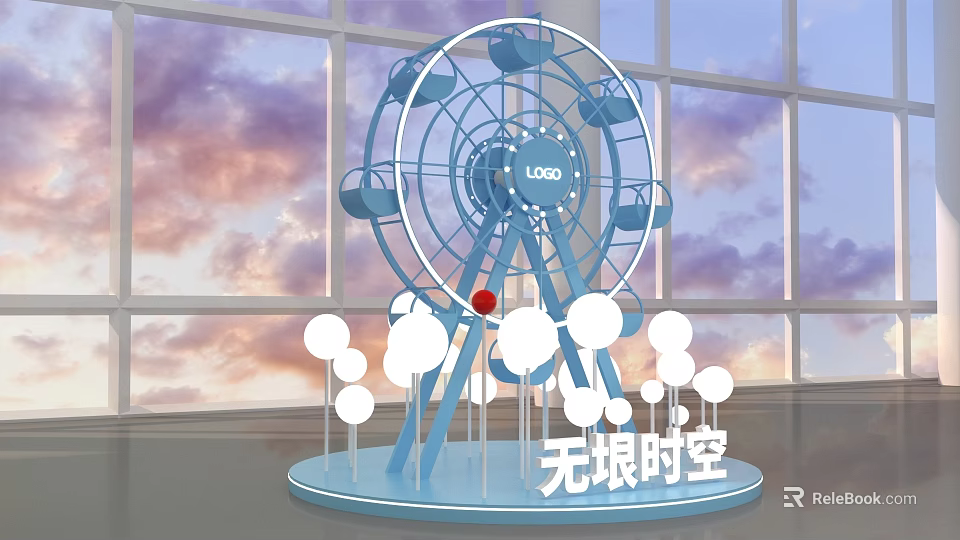 Indoor Commercial Ferris Wheel Display Equipment With LOGO And White Ball Decorations 3d model 