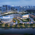 Innovative Aerial Urban Planning Design With Green Spaces Waterfront Roads And Modern Buildings
