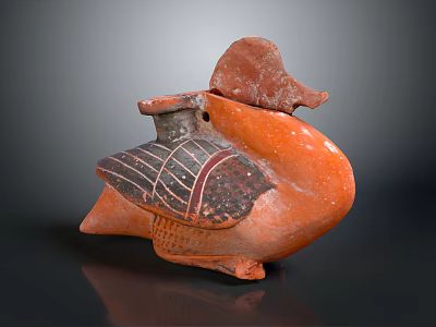 Traditional Orange Duck Shaped Decorative Furniture Accent With Black Red Patterns 3d model