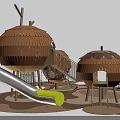 Wooden Kids Playground Treehouse Shaped Structures With Slides Climbing Nets And Spring Riders