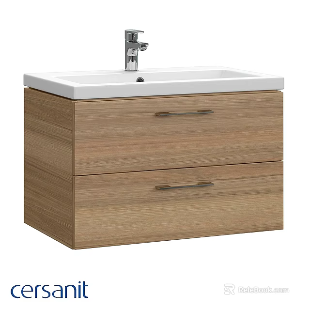 Modern Bathroom Vanity With Wooden Cabinet Two Drawers White Countertop And Faucet 3d model 