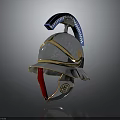 Ancient Warrior Helmet With Silver Body Gold Accents Blue Plume And Red Lining