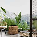 Hotel Guest Room Interior With Canopy Bed White Sheer Drapes Wooden Ceiling And Green Plants