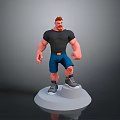 Red Haired Muscular Male Character 3D Model Wearing Black T-Shirt Blue Shorts Gray Sneakers
