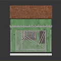 Green Wall Building With Red Roof Awning Metal Mesh Door And Gray Ramp