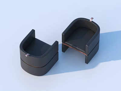 Two Black Single Sofa Models With Modern Minimalist Design And Simple Armrests On Light Background 3d model
