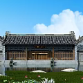 Ancient Chinese Architectural Building With Traditional Roof Wooden Doors And Pond Lotus Flowers