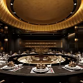 Luxurious Chinese Style Private Dining Room Interior With Round Table Ornate Chairs And Ceiling Lighting