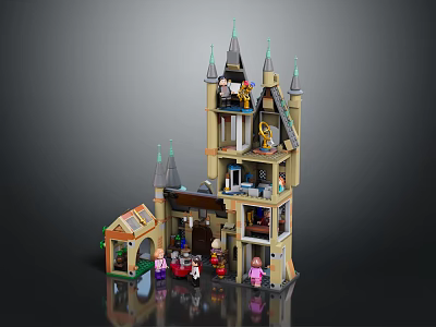 Lego Castle Tower Building With Gray Spires Multi Level Structure And Minifigures 3d model