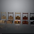Various Style Wooden Frame Beds With Different Headboard Designs And Mattress Colors
