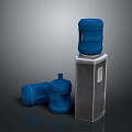 Modern Silver Water Dispenser with Blue Water Bottles and Lying Jugs