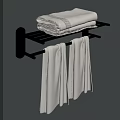 Modern Bathroom Shelf With Folded Towels On Top And Hanging Towels Below