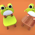 Two Green Frog Shaped Children's Chairs With Cute Smile On Orange Background