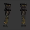 Two Intricately Carved Decorative Column Sculptures In Vintage Style With Textured Details