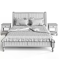 Rustic Oak Wood Double Bed With Floral Pink Pillows And White Bedding