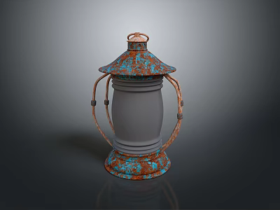 Vintage Rusted Copper Lantern With Gray Shade And Handle Design Details 3d model