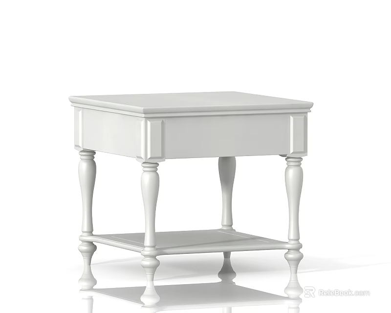 White Side Table With Classic Design Four Curved Legs And Lower Shelf 3d model 