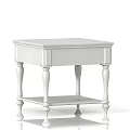White Side Table With Classic Design Four Curved Legs And Lower Shelf