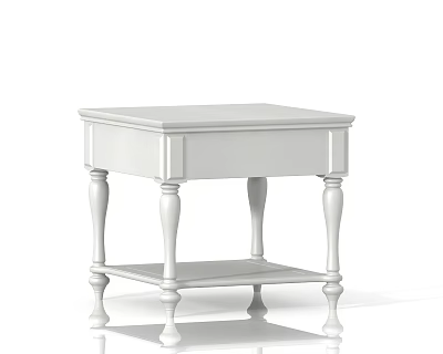 White Side Table With Classic Design Four Curved Legs And Lower Shelf 3d model