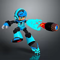 Blue Helmeted Game Movie Character In Dynamic Action Pose With Glowing Weapon