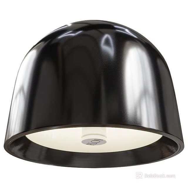 Modern Black Glossy Metal Hemispherical Ceiling Light Fixture with Sleek White Inner 3d model 