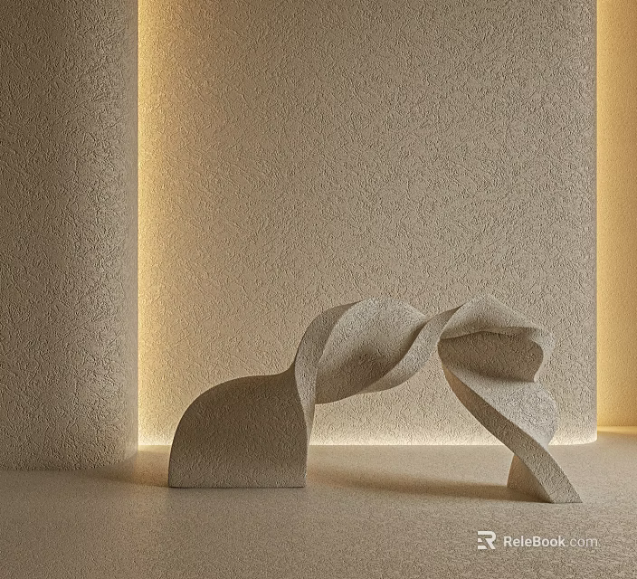 Textured Beige Wall with Soft Lighting and Curved Sculptural Art Piece 3d model 