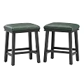 Modern Set of Two Upholstered Green Seat Bar Stools With Sturdy Dark Wooden Legs