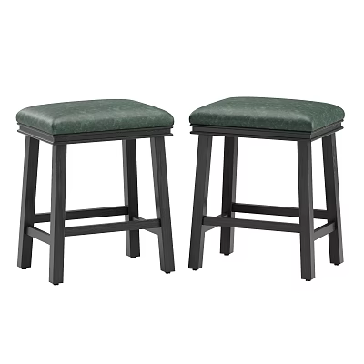 Modern Set of Two Upholstered Green Seat Bar Stools With Sturdy Dark Wooden Legs 3d model