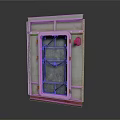 Vintage Industrial Metal Door With Grid Window And Red Bottom Trim
