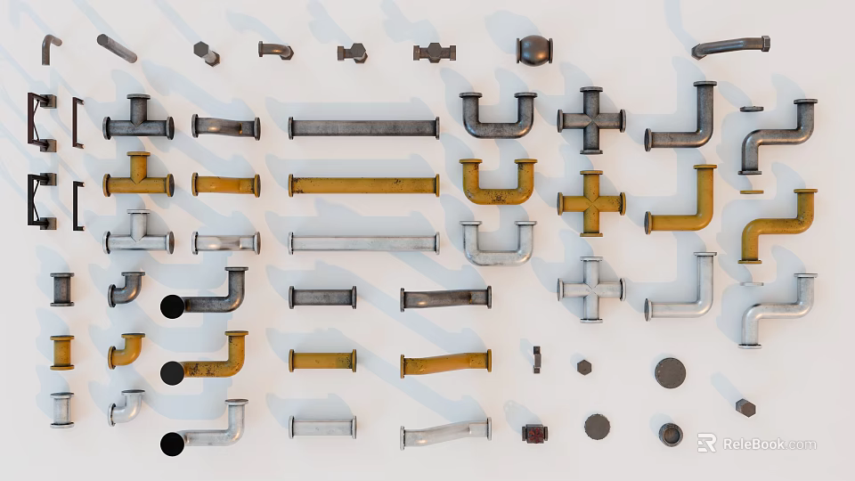 Industrial Equipment Various Metal Parts With Different Shapes And Sizes 3d model 