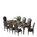 Classic Dining Table Set With Carved Chairs Floral Arrangement And Tableware 3d model