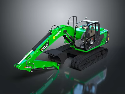Green JCB Excavator With Tracked Undercarriage Enclosed Cab And Front Bucket 3d model