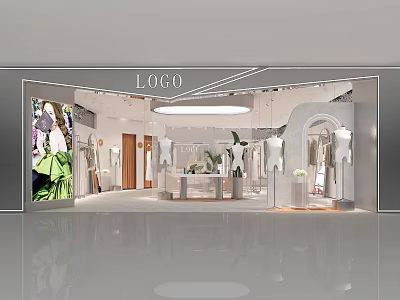 Elegant Clothing Store Interior With Window Display Mannequins And White Decor 3d model
