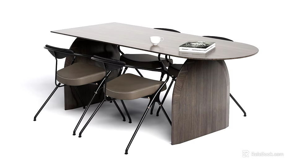 Contemporary Dining Table Set With Wooden Table Foldable Chairs Cup And Book On Top 3d model 