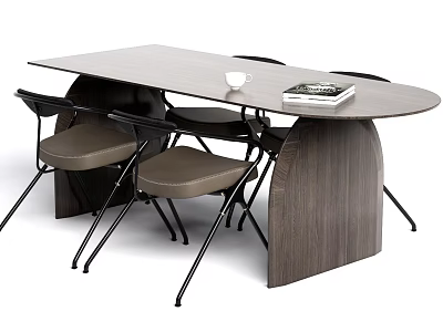 Contemporary Dining Table Set With Wooden Table Foldable Chairs Cup And Book On Top 3d model
