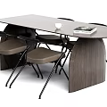 Contemporary Dining Table Set With Wooden Table Foldable Chairs Cup And Book On Top