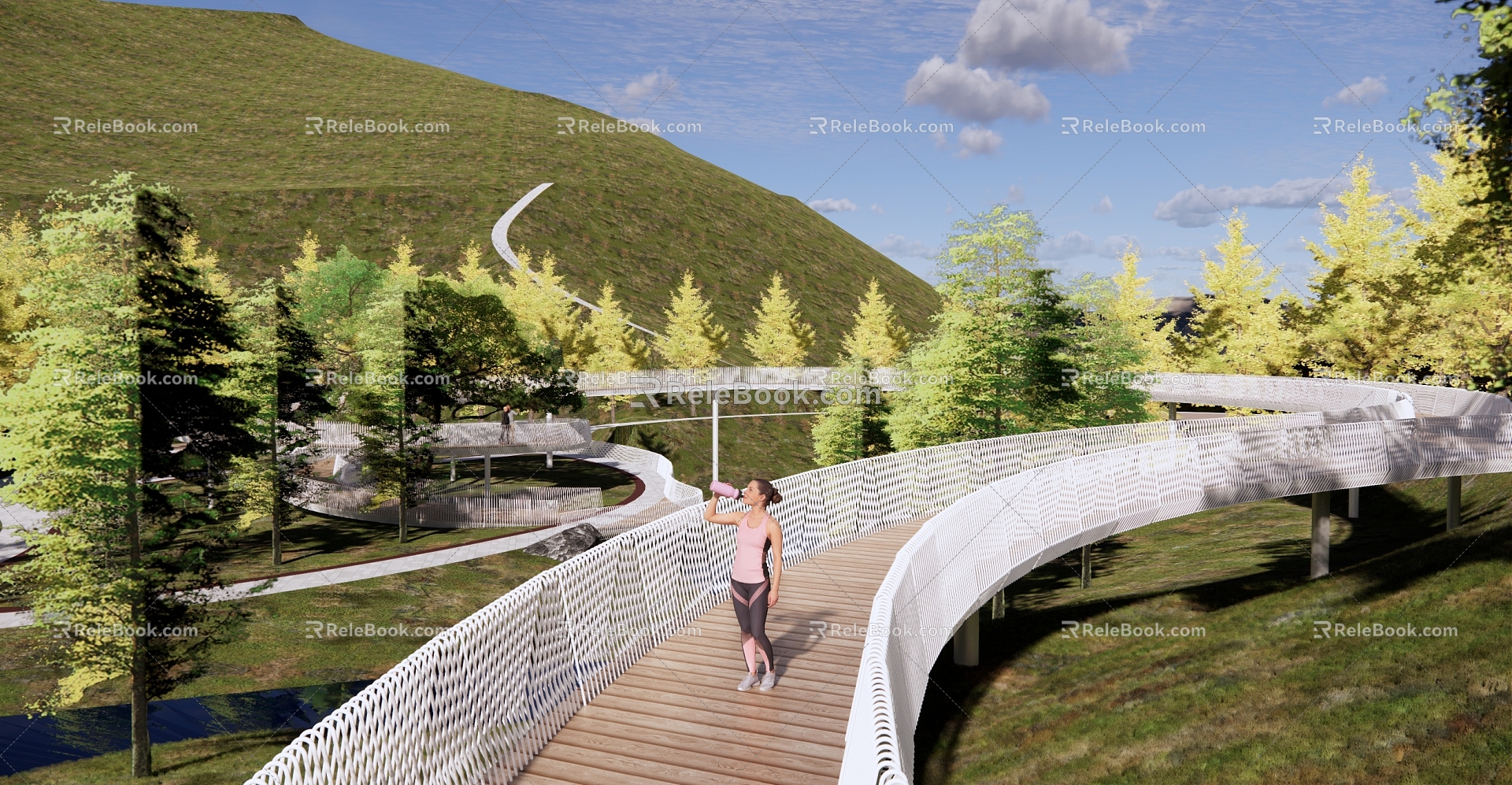 Modern Park Wetland Park Landscape Rotation Curve Landscape Bridge Curve Special-shaped Plank Road Viewing Platform Mountain Park model