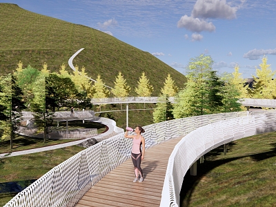 Modern Park Wetland Park Landscape Rotation Curve Landscape Bridge Curve Special-shaped Plank Road Viewing Platform Mountain Park model