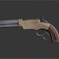 Vintage Revolver Sculpture With Intricate Carvings Brass Body And Wooden Grip