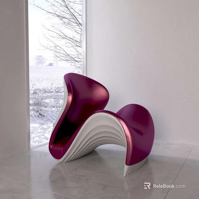 Modern Purple Curved Accent Chair In Bright Minimalist Space With Snowy View 3d model 